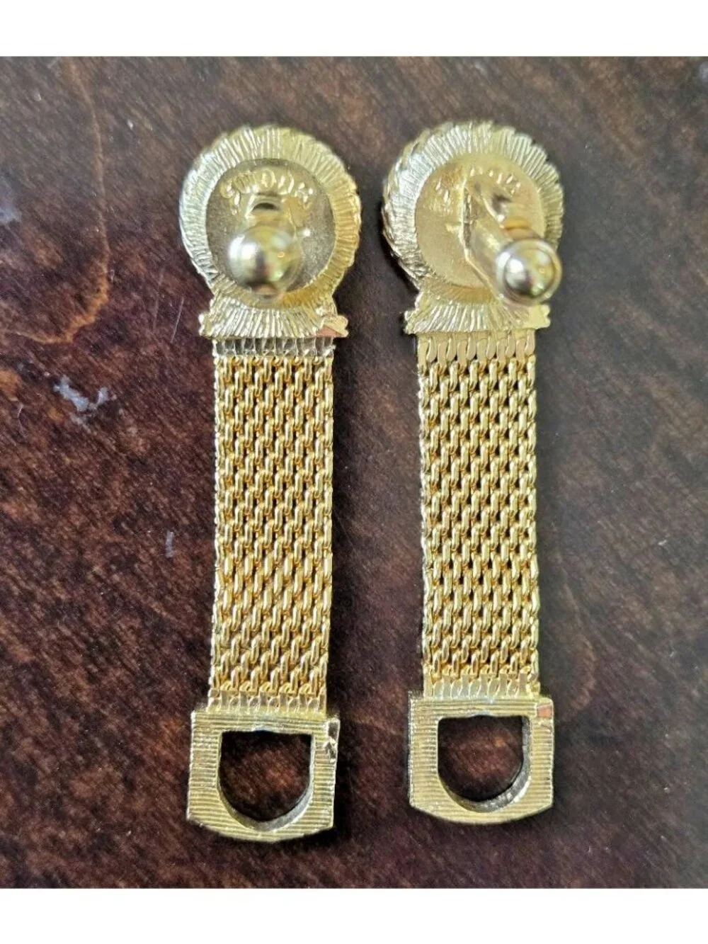 Vintage Swank Blue Rivoli Crystal Gold Tone Mesh Wrap Around Cufflinks MCM 1960s